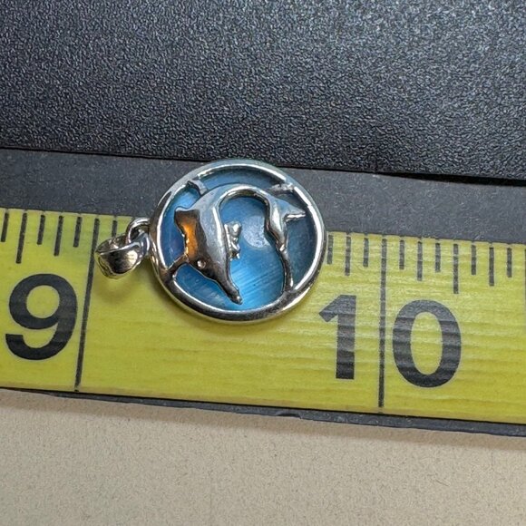 VTG Sterling Silver 925 Moonstone Dolphin Design Pendant Size 0.75'' Length - Picture 5 of 6